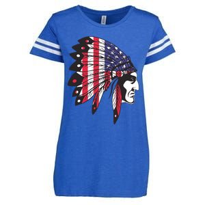 Native American Indian Chief American USA Flag 4th Of July Enza Ladies Jersey Football T-Shirt