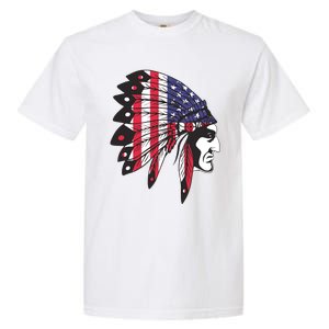 Native American Indian Chief American USA Flag 4th Of July Garment-Dyed Heavyweight T-Shirt