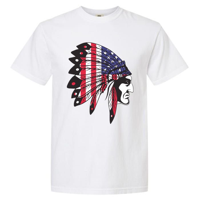 Native American Indian Chief American USA Flag 4th Of July Garment-Dyed Heavyweight T-Shirt