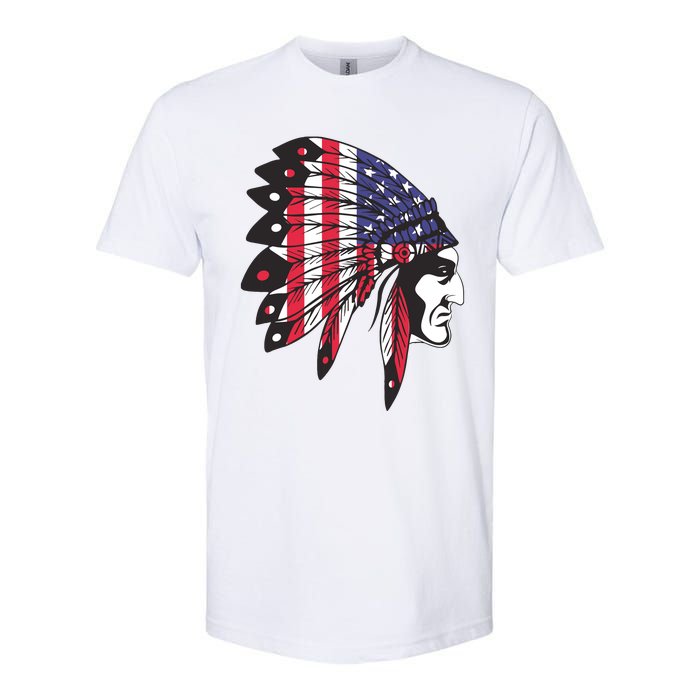 Native American Indian Chief American USA Flag 4th Of July Softstyle CVC T-Shirt