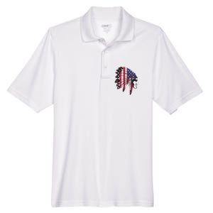 Native American Indian Chief American USA Flag 4th Of July Men's Origin Performance Pique Polo