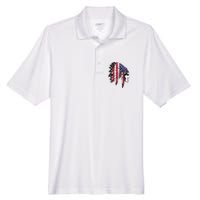 Native American Indian Chief American USA Flag 4th Of July Men's Origin Performance Pique Polo