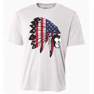 Native American Indian Chief American USA Flag 4th Of July Cooling Performance Crew T-Shirt