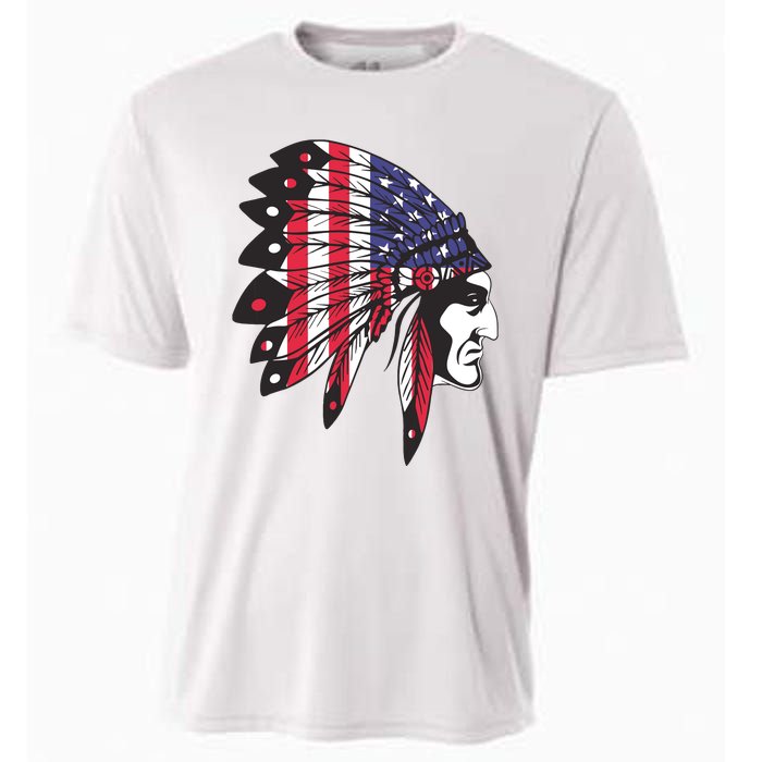 Native American Indian Chief American USA Flag 4th Of July Cooling Performance Crew T-Shirt