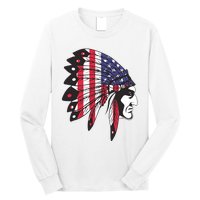 Native American Indian Chief American USA Flag 4th Of July Long Sleeve Shirt