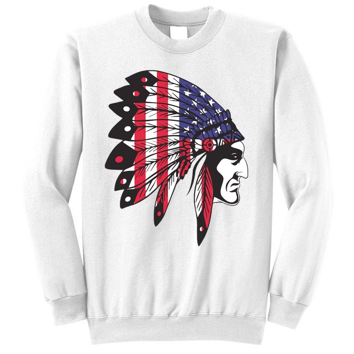 Native American Indian Chief American USA Flag 4th Of July Sweatshirt