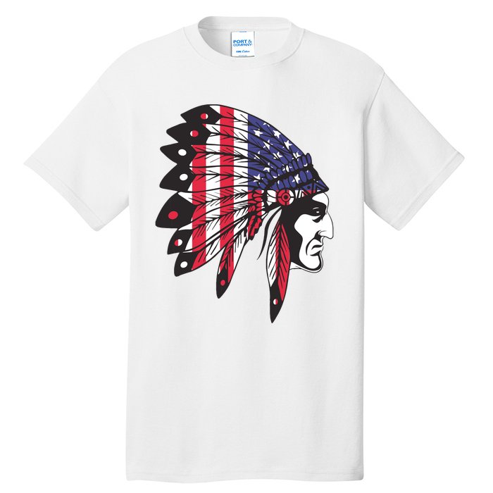 Native American Indian Chief American USA Flag 4th Of July Tall T-Shirt