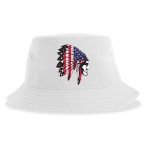 Native American Indian Chief American USA Flag 4th Of July Sustainable Bucket Hat