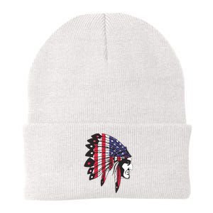 Native American Indian Chief American USA Flag 4th Of July Knit Cap Winter Beanie