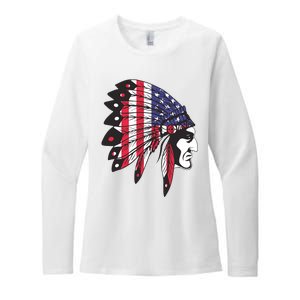 Native American Indian Chief American USA Flag 4th Of July Womens CVC Long Sleeve Shirt