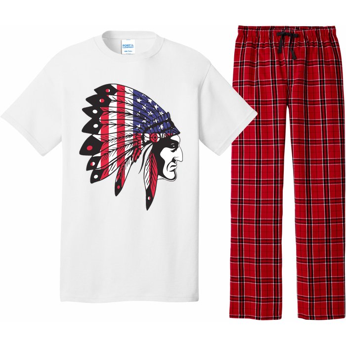 Native American Indian Chief American USA Flag 4th Of July Pajama Set