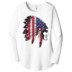 Native American Indian Chief American USA Flag 4th Of July Women's Perfect Tri Tunic Long Sleeve Shirt