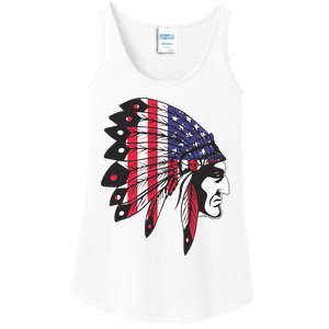 Native American Indian Chief American USA Flag 4th Of July Ladies Essential Tank