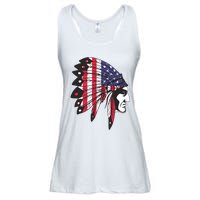 Native American Indian Chief American USA Flag 4th Of July Ladies Essential Flowy Tank