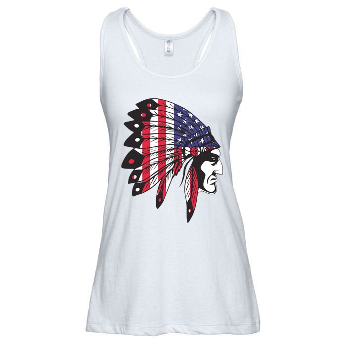 Native American Indian Chief American USA Flag 4th Of July Ladies Essential Flowy Tank