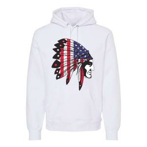 Native American Indian Chief American USA Flag 4th Of July Premium Hoodie