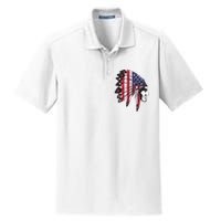 Native American Indian Chief American USA Flag 4th Of July Dry Zone Grid Polo