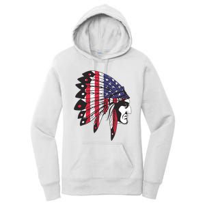 Native American Indian Chief American USA Flag 4th Of July Women's Pullover Hoodie