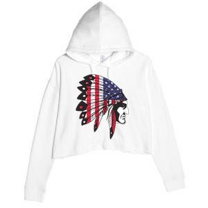 Native American Indian Chief American USA Flag 4th Of July Crop Fleece Hoodie