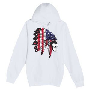 Native American Indian Chief American USA Flag 4th Of July Premium Pullover Hoodie