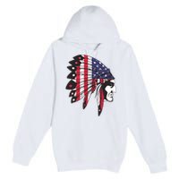 Native American Indian Chief American USA Flag 4th Of July Premium Pullover Hoodie