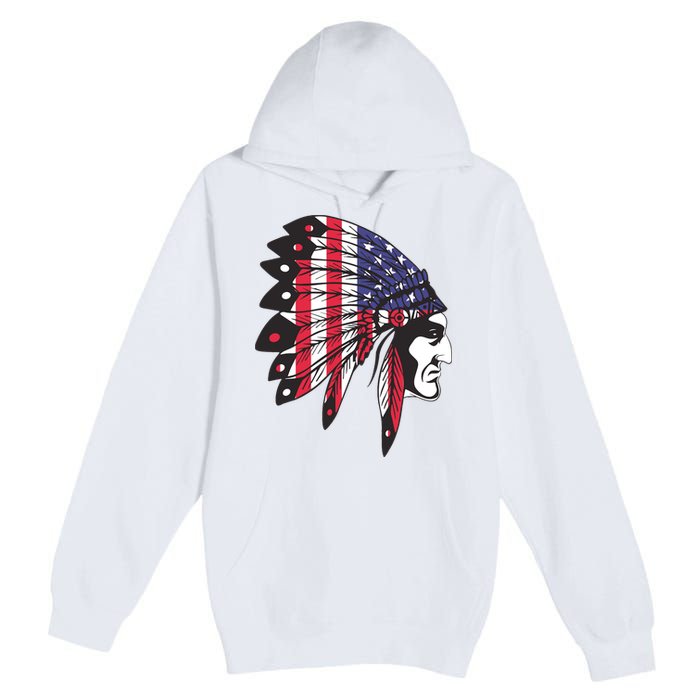 Native American Indian Chief American USA Flag 4th Of July Premium Pullover Hoodie