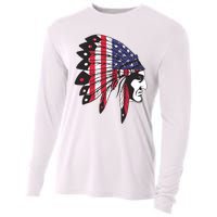 Native American Indian Chief American USA Flag 4th Of July Cooling Performance Long Sleeve Crew