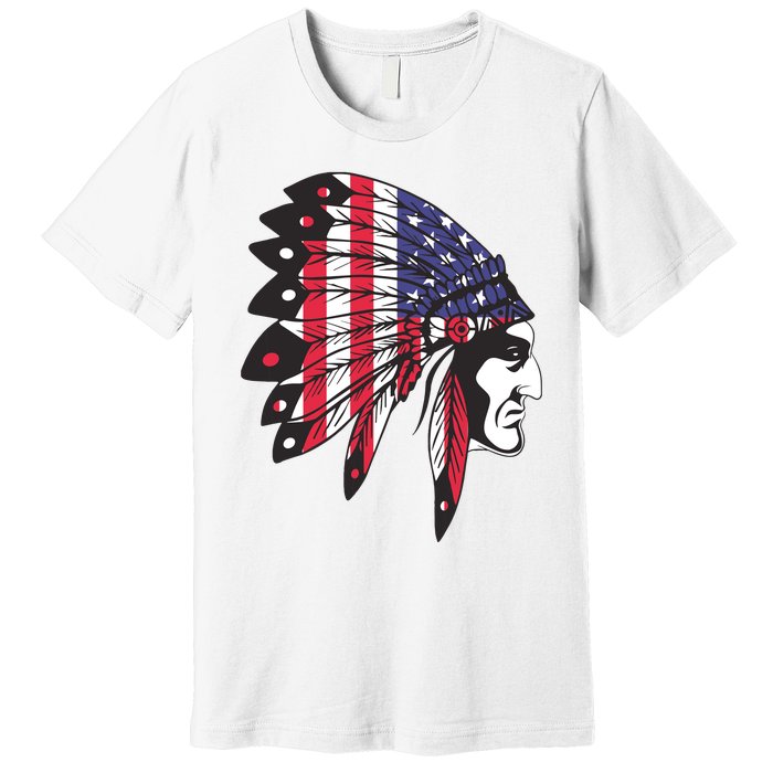 Native American Indian Chief American USA Flag 4th Of July Premium T-Shirt