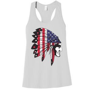 Native American Indian Chief American USA Flag 4th Of July Women's Racerback Tank