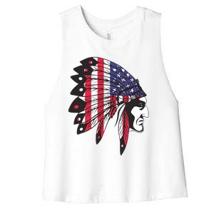 Native American Indian Chief American USA Flag 4th Of July Women's Racerback Cropped Tank