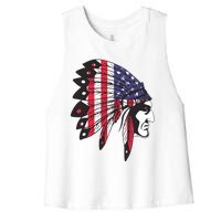 Native American Indian Chief American USA Flag 4th Of July Women's Racerback Cropped Tank