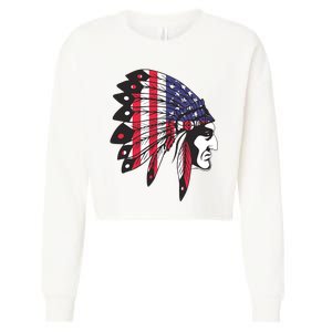 Native American Indian Chief American USA Flag 4th Of July Cropped Pullover Crew