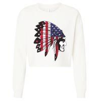 Native American Indian Chief American USA Flag 4th Of July Cropped Pullover Crew