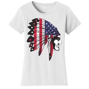 Native American Indian Chief American USA Flag 4th Of July Women's T-Shirt