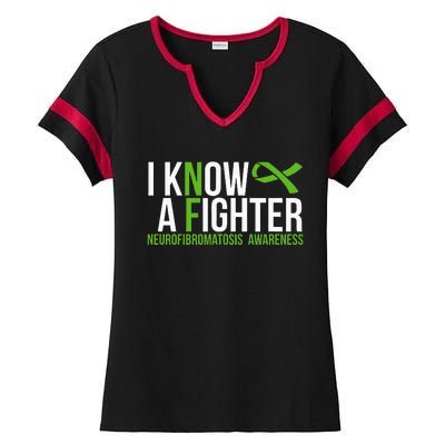 Neurofibromatosis Awareness I Know A Fighter Ladies Halftime Notch Neck Tee