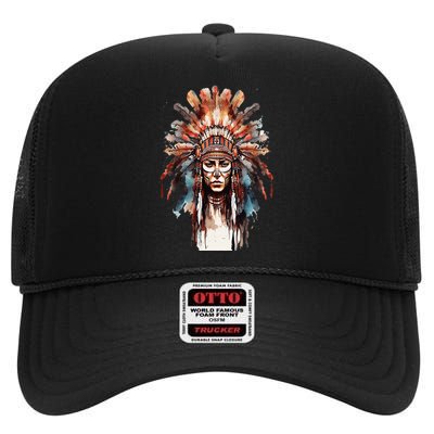 Native American Indian Headpiece feathers High Crown Mesh Back Trucker Hat