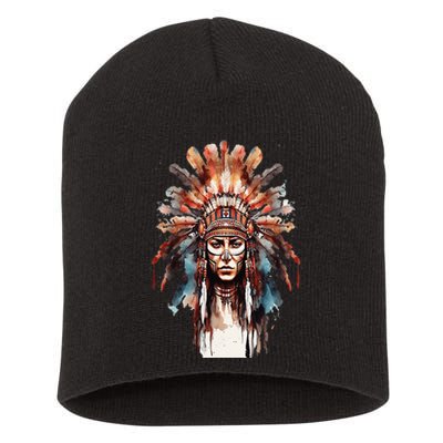 Native American Indian Headpiece feathers Short Acrylic Beanie