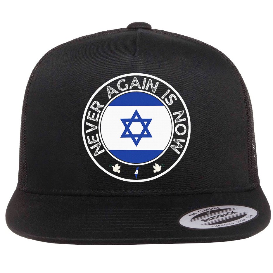 Never Again Is Now Support For Jews And Israel Flat Bill Trucker Hat