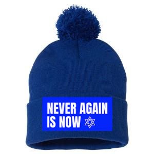 Never Again Is Now Jewish Israel Pride Am Yisrael Chai Pom Pom 12in Knit Beanie