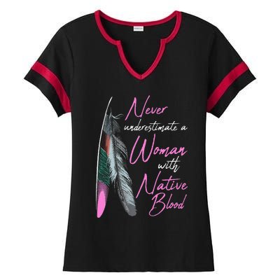 Native American Indian A Woman With Native Blood Ladies Halftime Notch Neck Tee