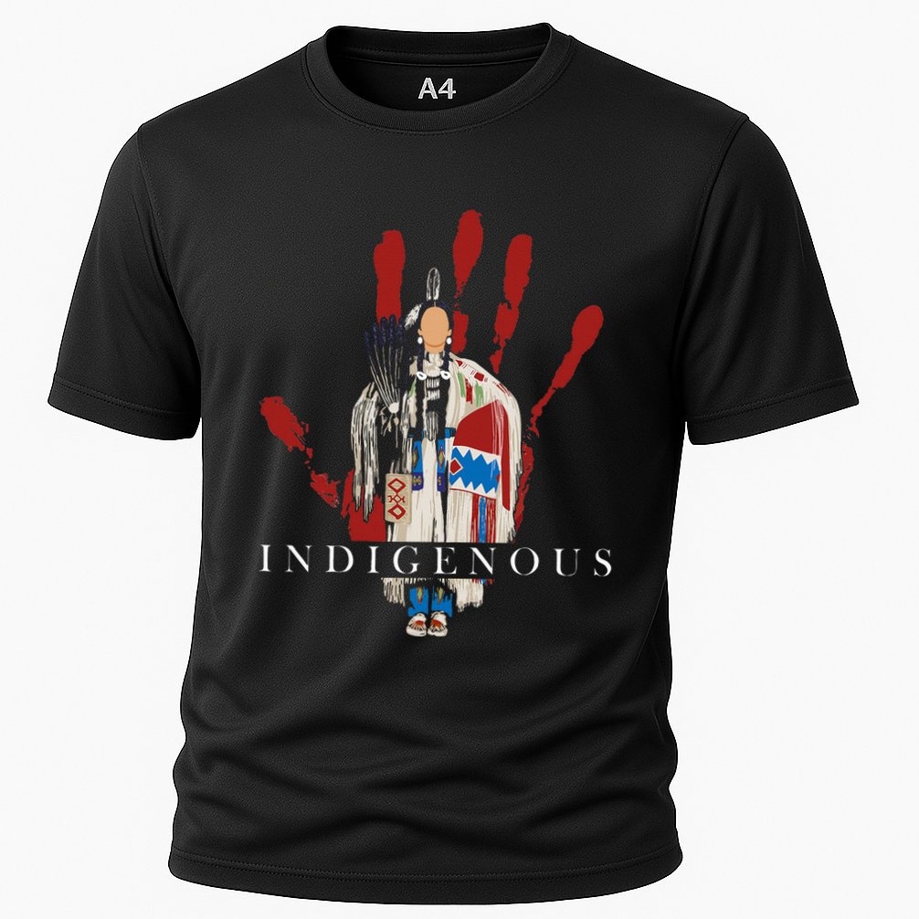 Native American Indigenous Red Hand Indian Blood Themed Cooling Performance Crew T-Shirt