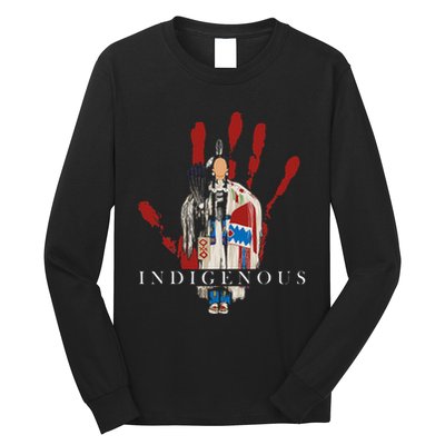 Native American Indigenous Red Hand Indian Blood Themed Long Sleeve Shirt