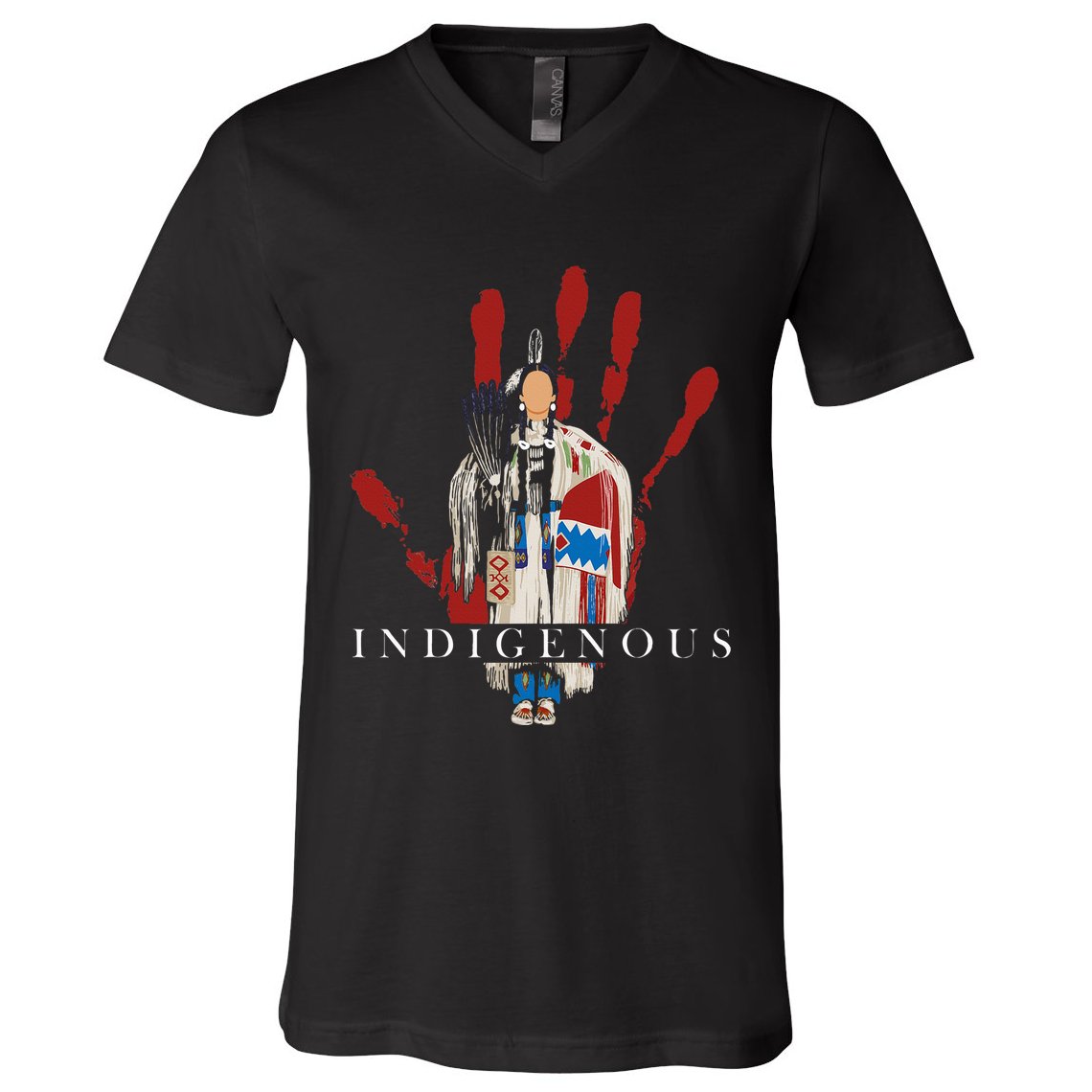 Native American Indigenous Red Hand Indian Blood Themed V-Neck T-Shirt