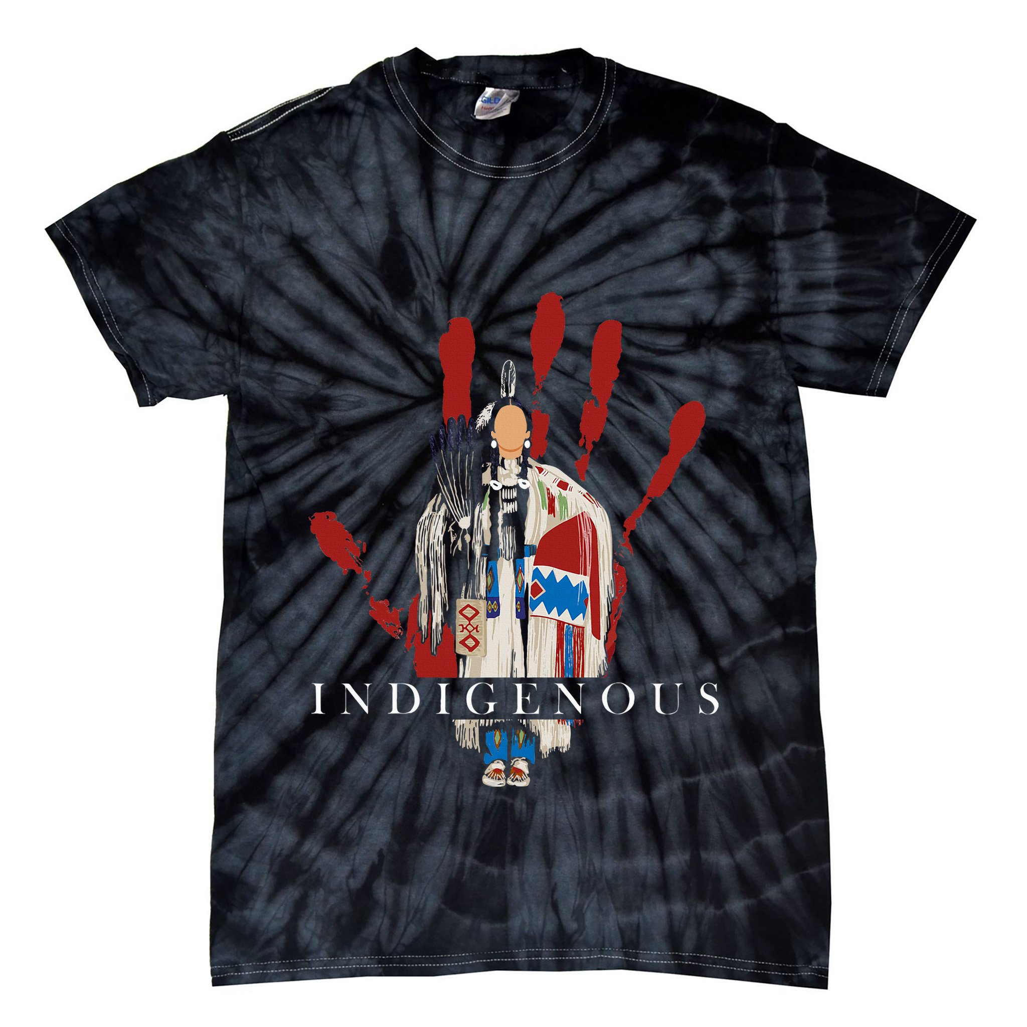 Native American Indigenous Red Hand Indian Blood Themed Tie-Dye T-Shirt