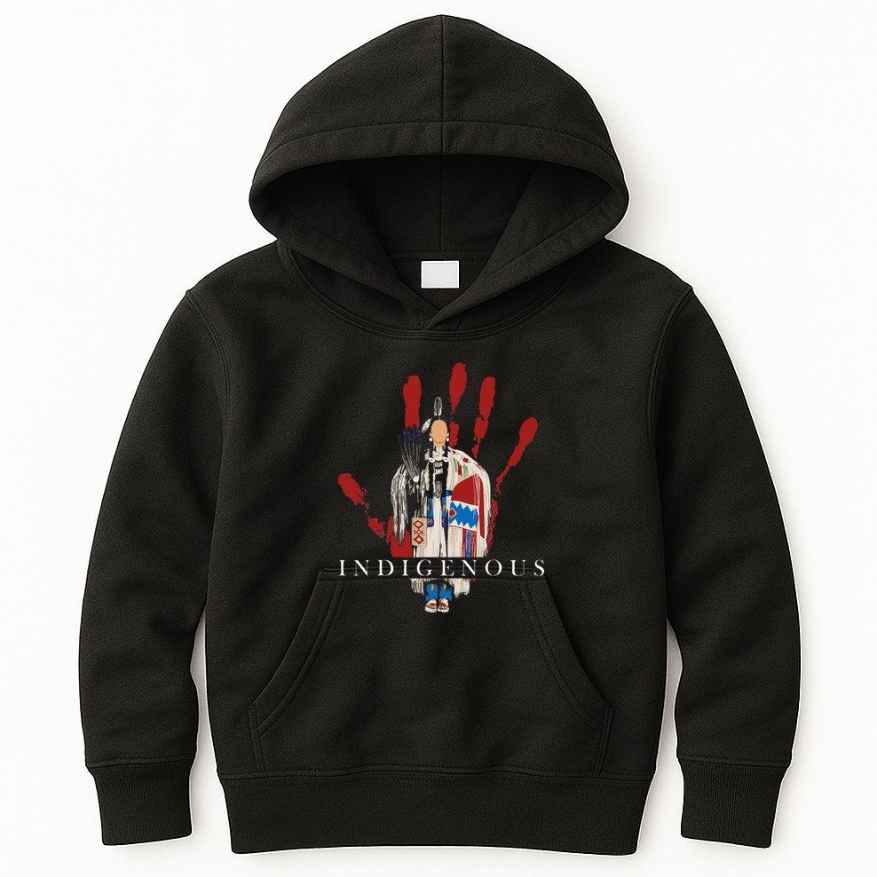 Native American Indigenous Red Hand Indian Blood Themed Kids Hoodie