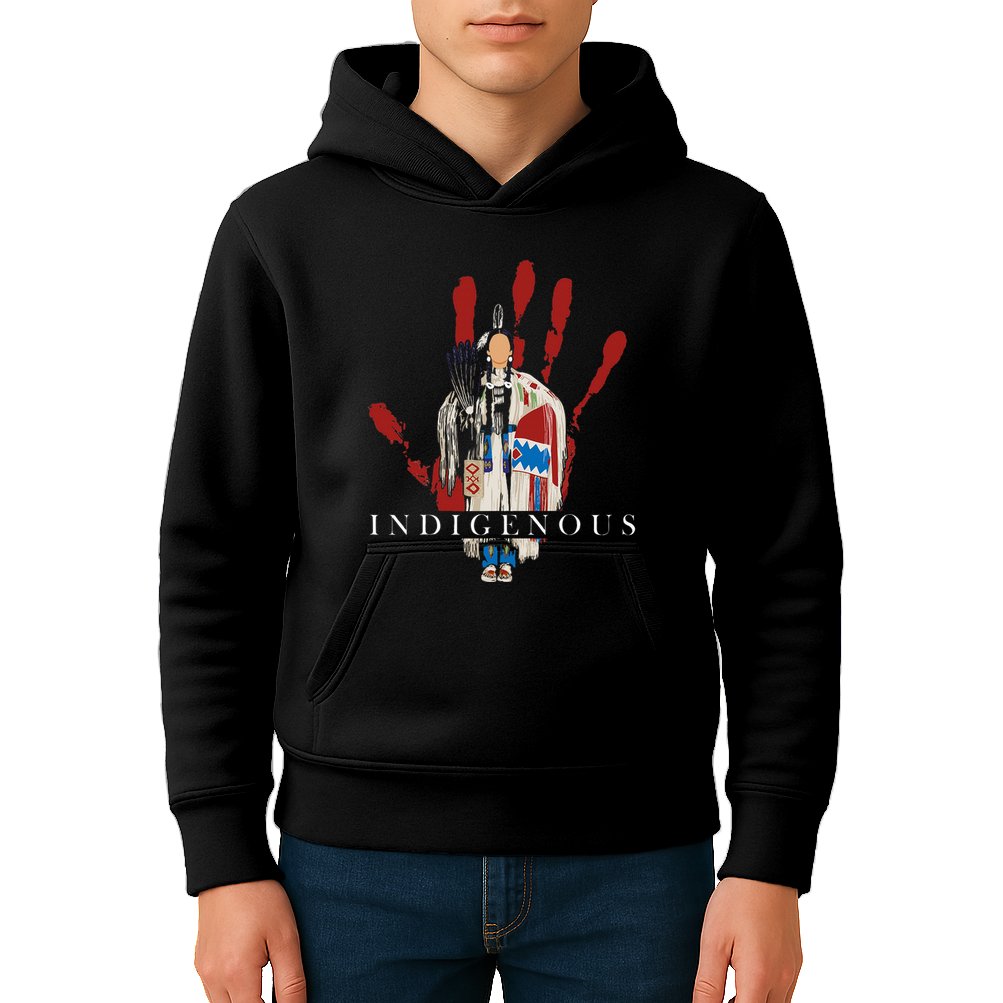 Native American Indigenous Red Hand Indian Blood Themed Kids Hoodie