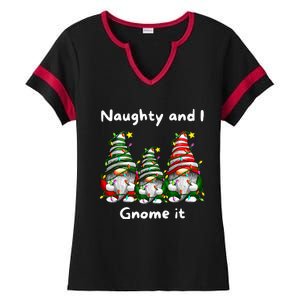 Naughty And I Gnome It Christmas Family Matching Pjs Gnome Ladies Halftime Notch Neck Tee