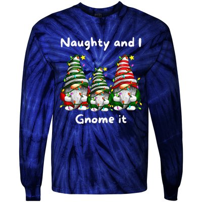 Naughty And I Gnome It Christmas Family Matching Pjs Gnome Tie-Dye Long Sleeve Shirt