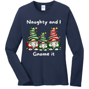 Naughty And I Gnome It Christmas Family Matching Pjs Gnome Ladies Long Sleeve Shirt