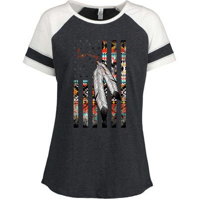 Native American Justice Day  Tribe Feather Flag Enza Ladies Jersey Colorblock Tee